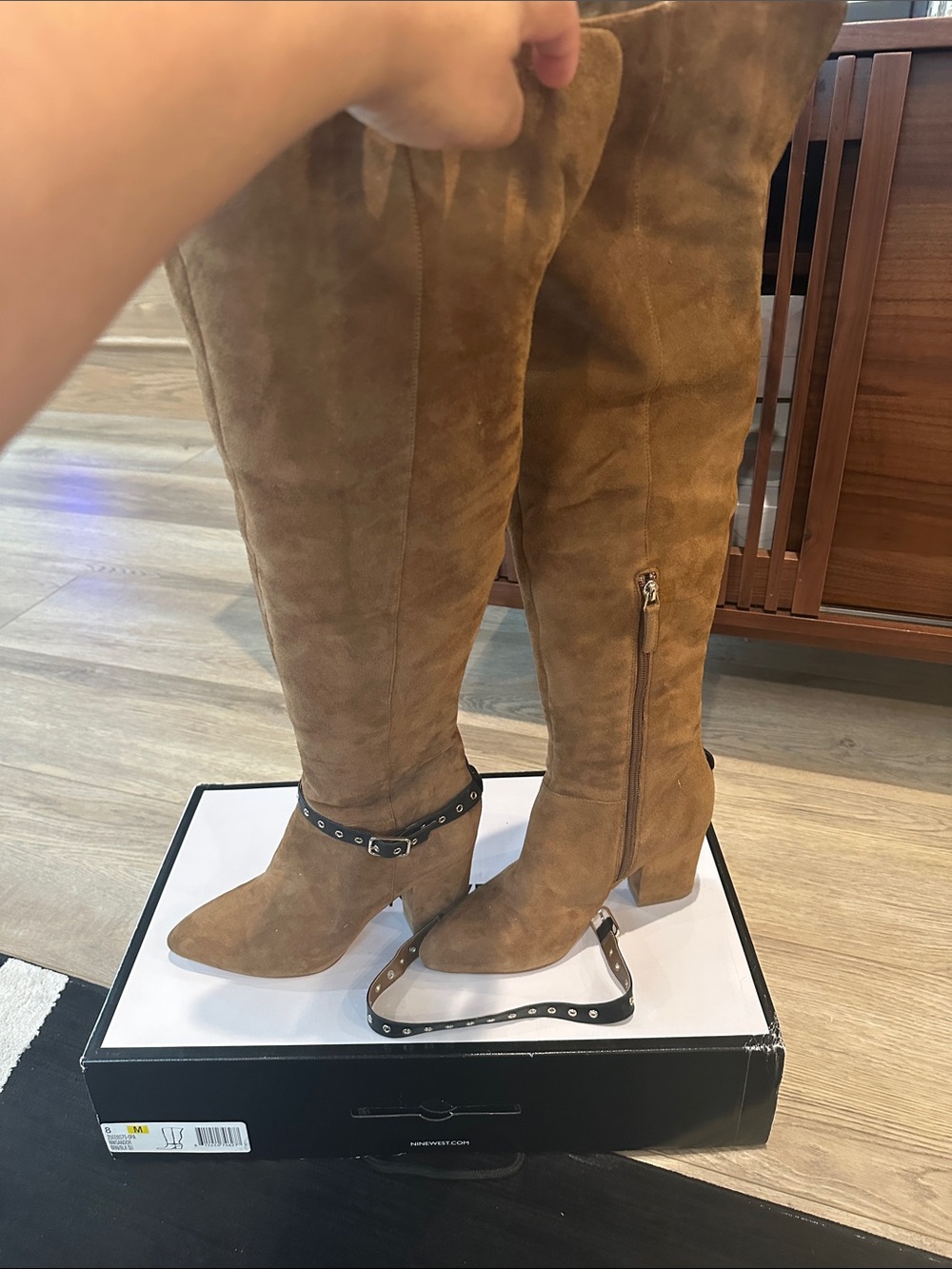 Nine West Tan Suede Over-the-Knee Block Heel Boots